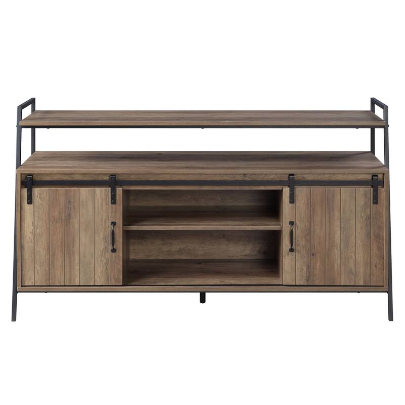 60" Industrial TV Stand with Shelf & Sliding Door