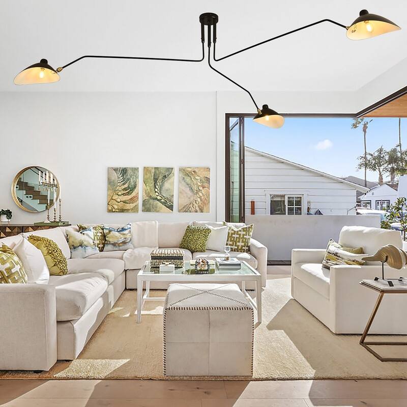 Mid Century Modern 3 Arm Chandelier Black Arm Ceiling Light - 78.74*17.72in - 78.74*17.72in - Black