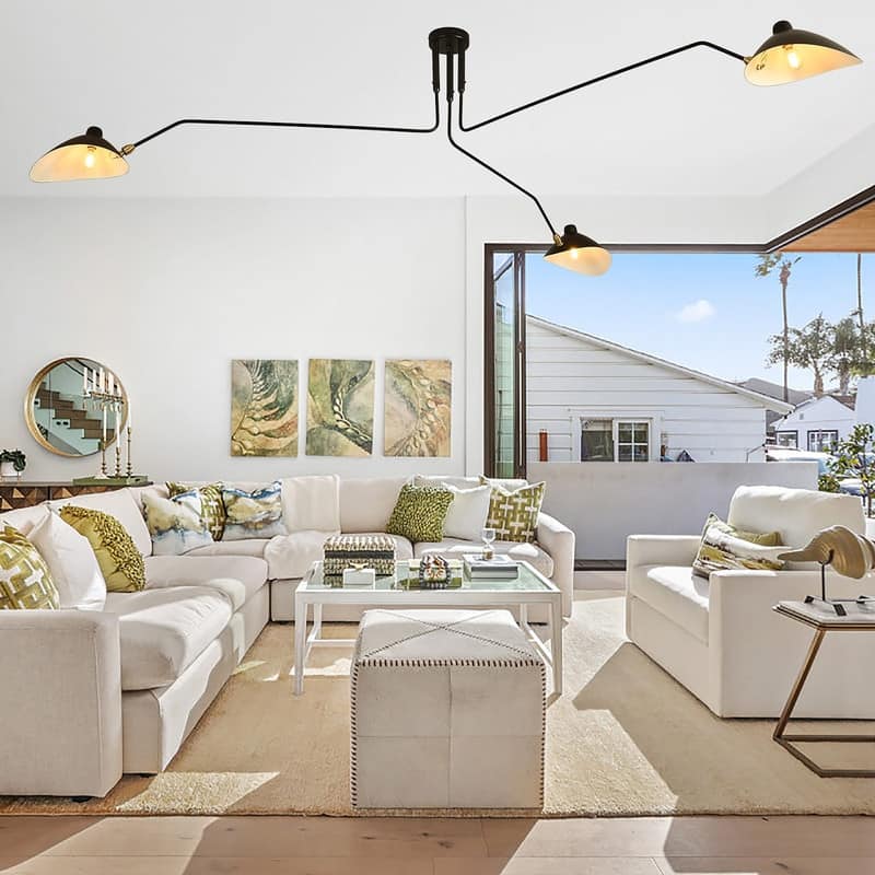 Mid Century Modern 3 Arm Chandelier Black Arm Ceiling Light - 78.74*17.72in