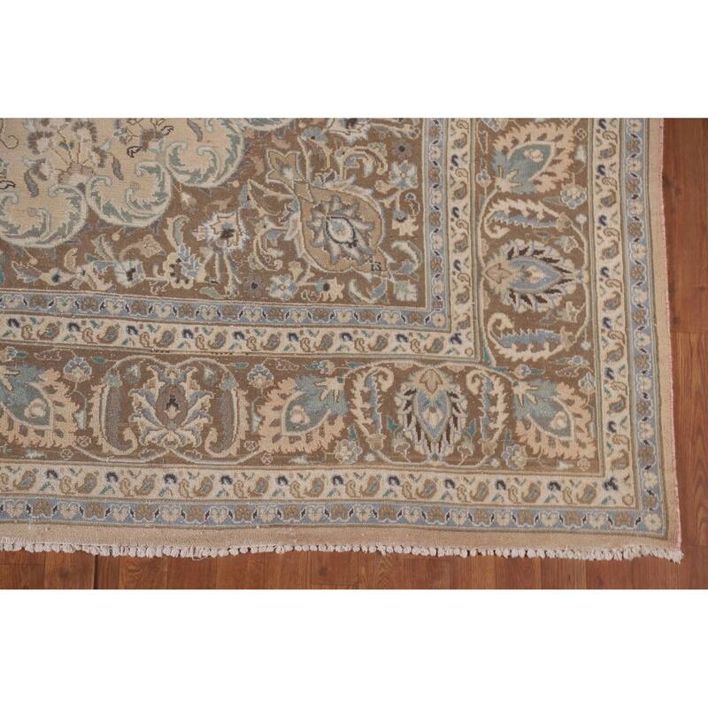 Hand Knotted Oriental 100% Wool Carpet Traditional Floral Peach Mashad Area Rug - 12' 6'' X 9' 7''