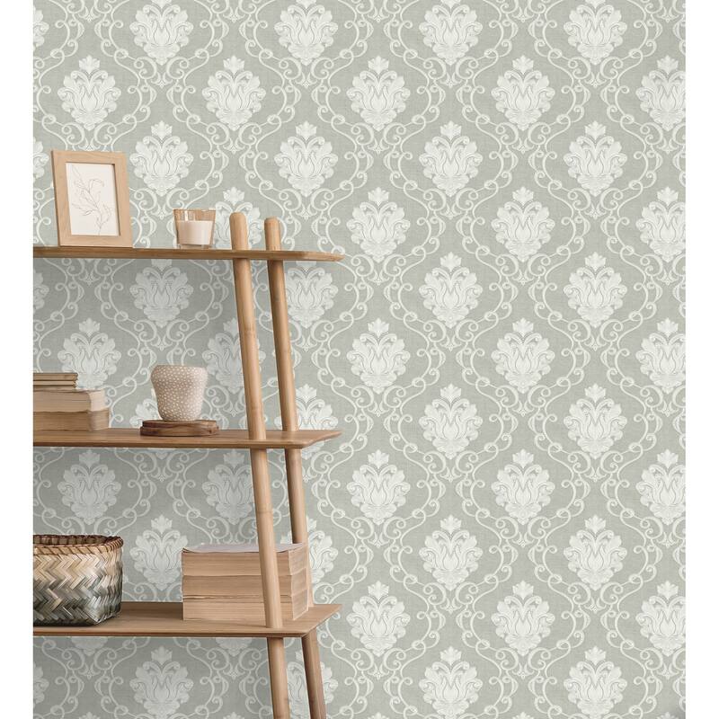 Fine Decor Florentine Grey Damask Wallpaper