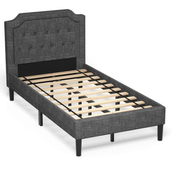 slide 2 of 16, Linen Twin Upholstered Platform Bed with Frame Headboard Mattress Foundation 83.5"x 43.5" x 44.5" (L x W x H) - Grey