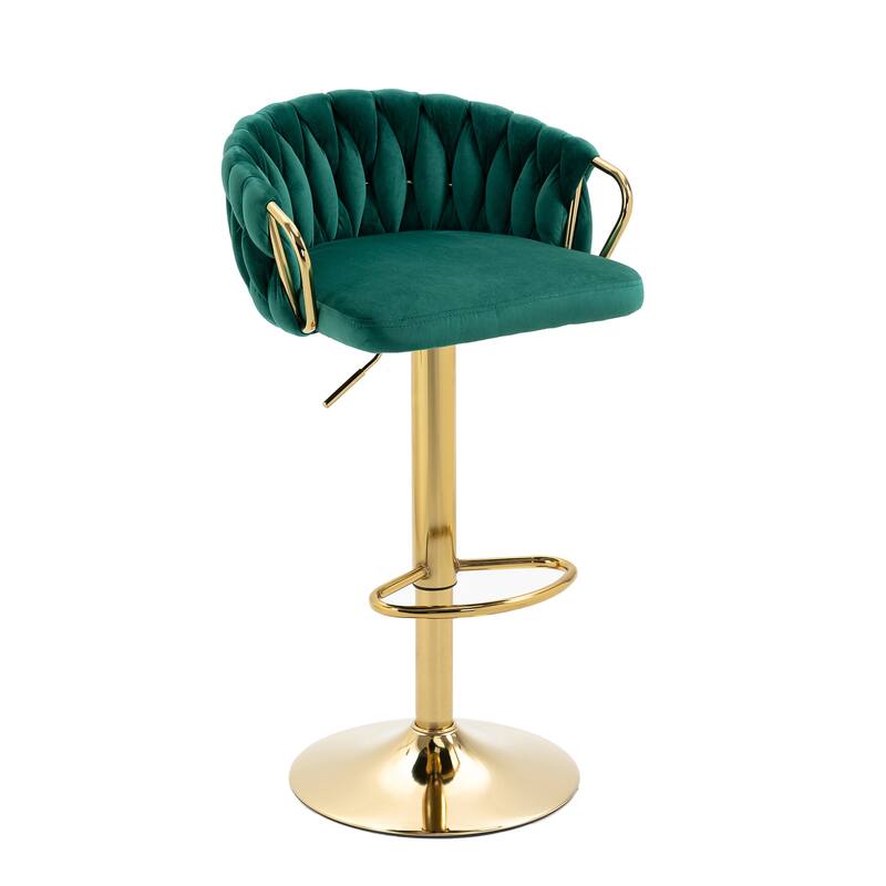 Set of 2 Bar Stool Adjustable Height Swivel Velvet Woven