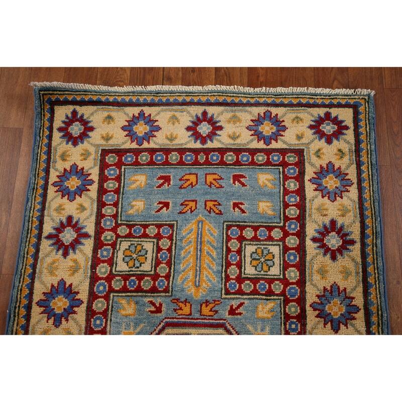 Light Blue Kazak Runner Rug Handmade Wool Carpet - 2'7" x 20'7"