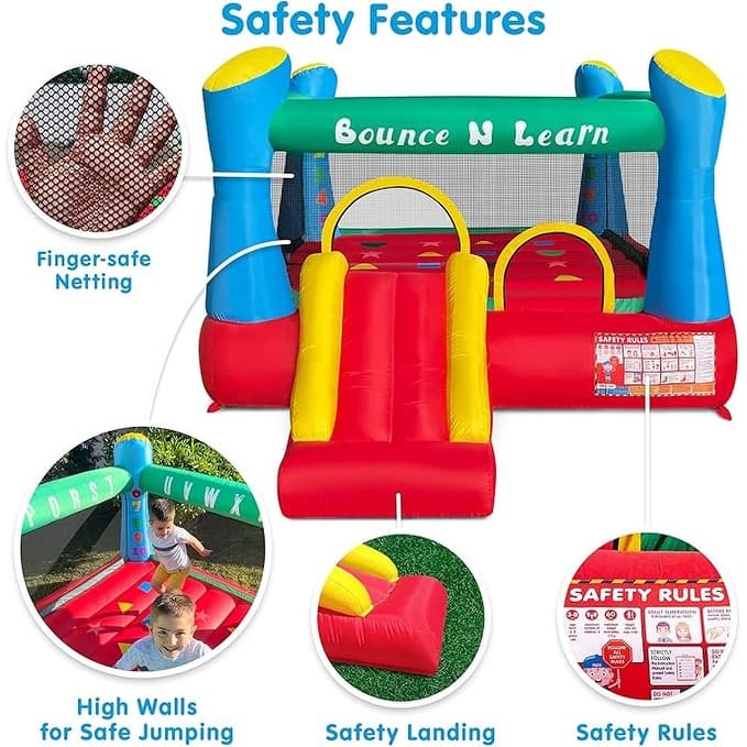 Funormous Educational Inflatable Bouncy House for Kids Outdoor Jump 'n Slide Bounce House for Kids Ages 3-8