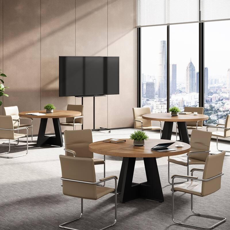 47-inch Round Conference Table for 4-6 People, Wooden Meeting Room Table