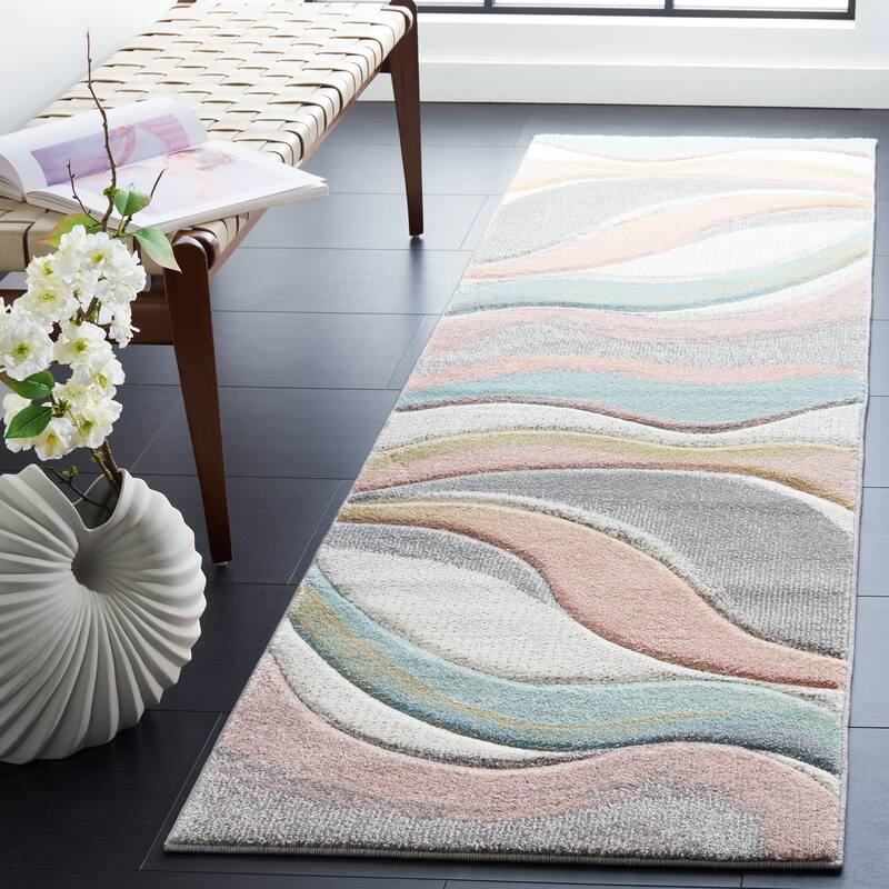 SAFAVIEH Hollywood Deep Mid-Century Modern Abstract Rug - 2'3" x 8' Runner - Grey/Pink