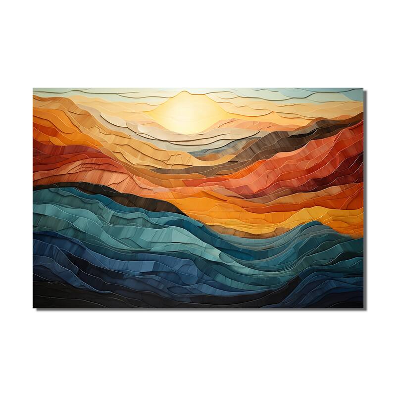 Designart "Coral Teal Bold Mountains Landscape" Modern Canvas Wall Art