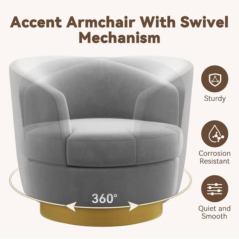 360 Degree Velvet Swivel Club Chair, Soft & Comfotable
