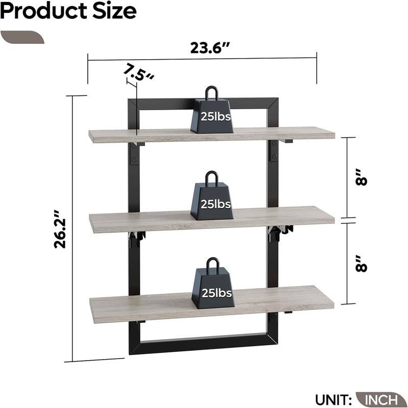24 inch Kitchen Shelves Wall Mounted - 7.28"D x 23.62"W x 26.18"H