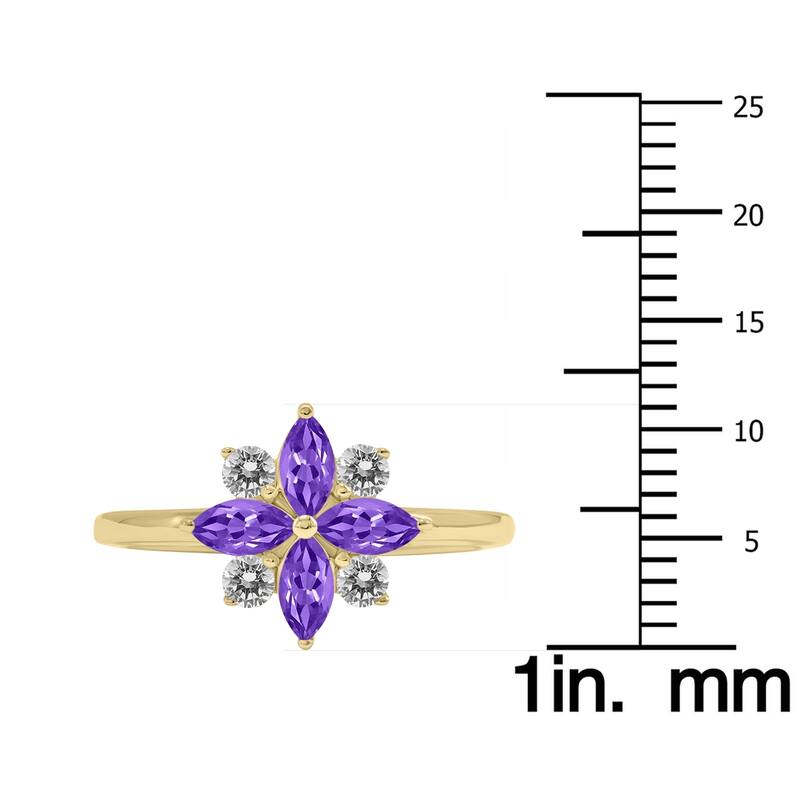 Marquee Jewels 3/4 Carat TW Amethyst and Diamond Flower Ring in 10K Yellow Gold