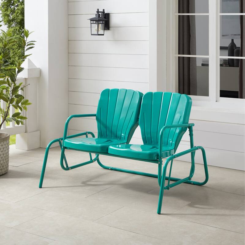 Crosley Ridgeland Outdoor Metal Loveseat Glider - 33"x47.5"x32.5" - Turquoise Gloss
