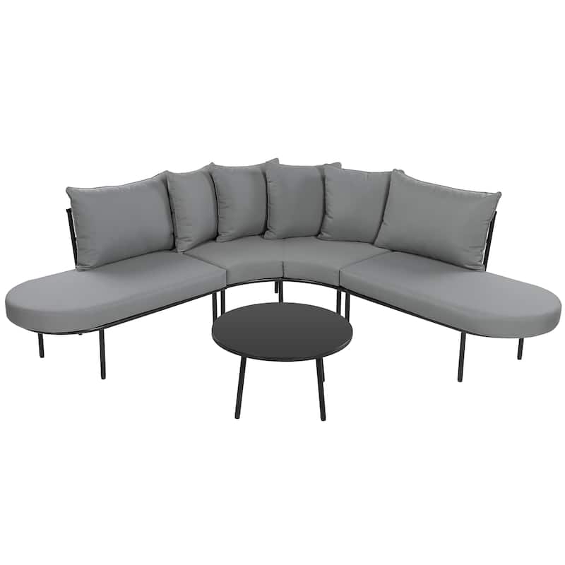 Outdoor Patio Half-Moon Sofa Set w/ Cushions, Coffee Table,All-Weather
