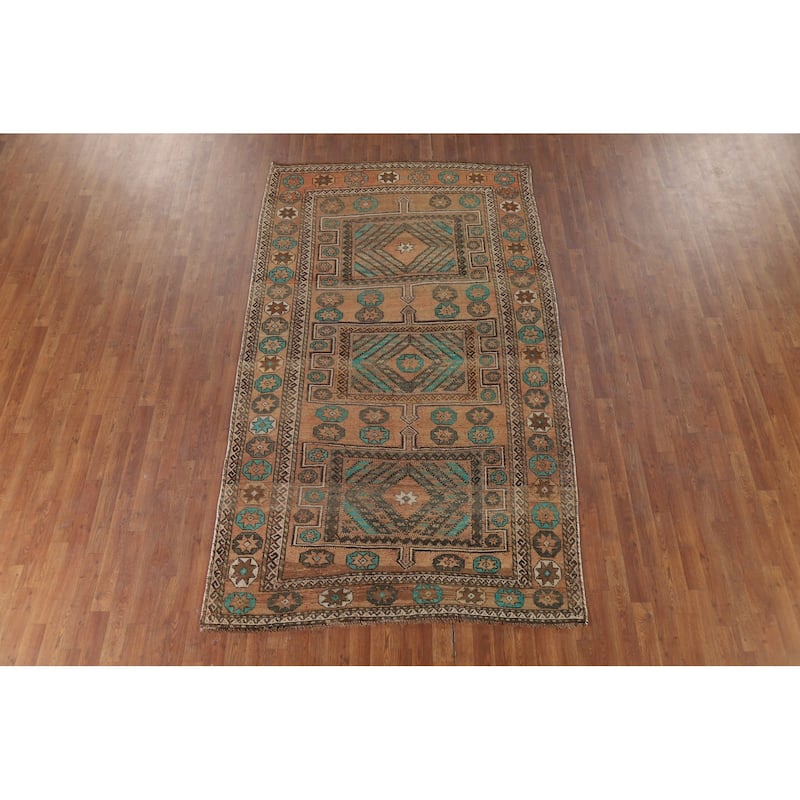 Geometric Shiraz Vintage Persian Area Rug Handmade Wool Carpet - 6'3" x 9'3"