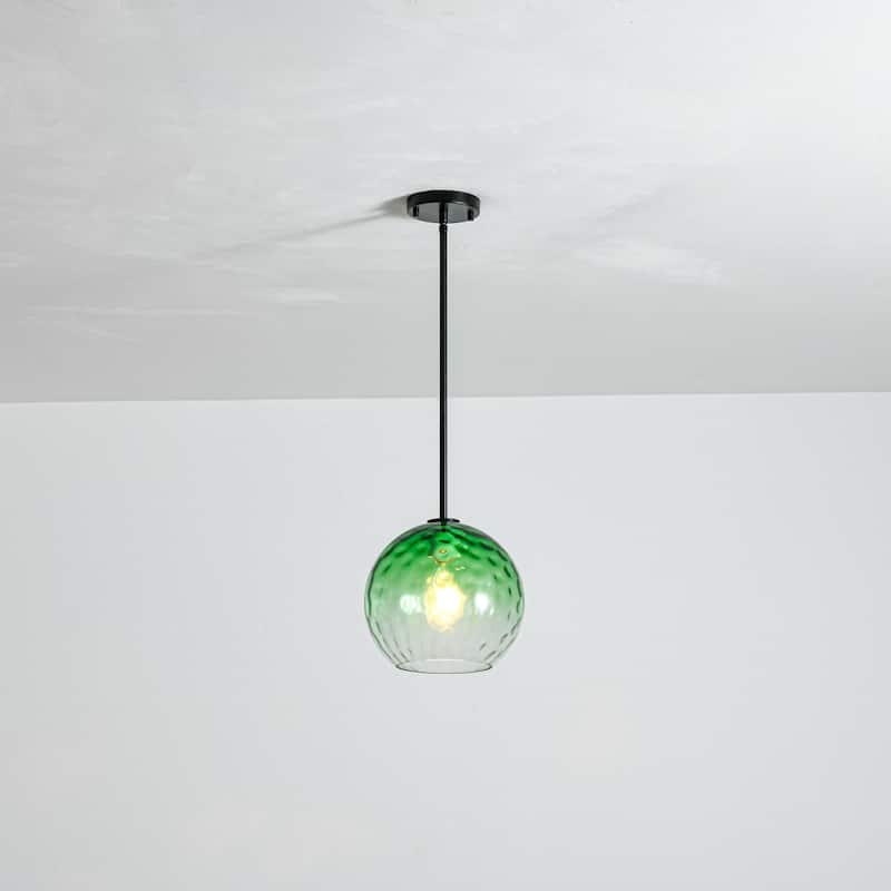 1-Light Modern Gold/Black Green Metal Hanging Pendant for Kitchen Island/Living room with Green Hammer Textured Glass Shade - Black/Green