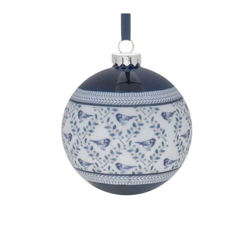 Ornate Bird Drop and Ball Christmas Ornaments - 5.75" - Blue and White - 6ct