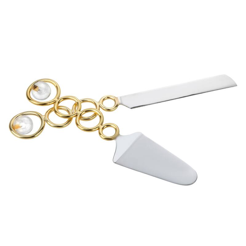 Cake/Salad Servers Gold Loop Design and Clear Ball