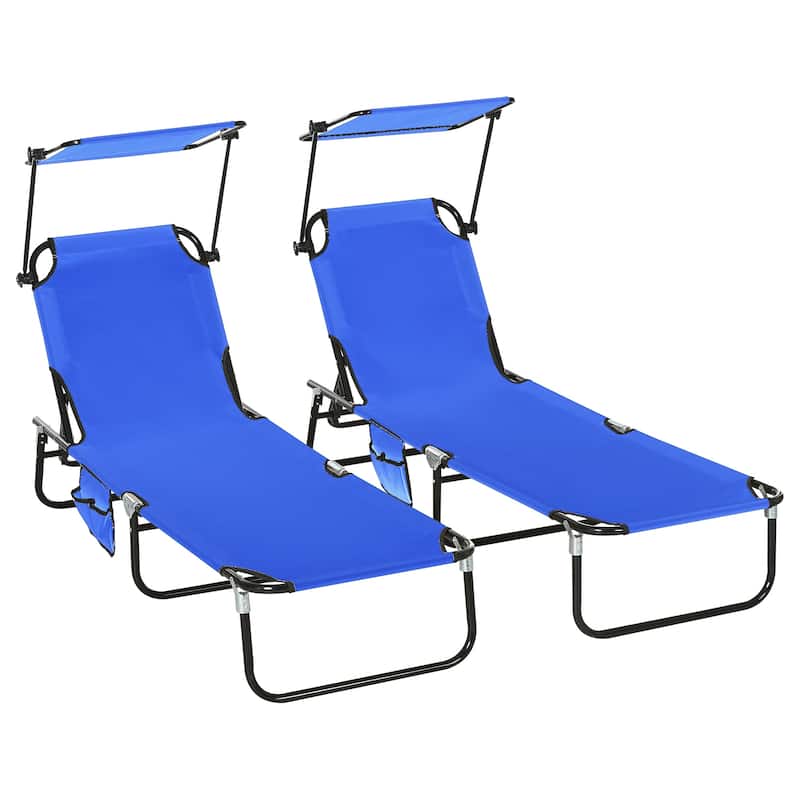 Outsunny Folding Chaise Lounge Pool Chairs, Outdoor Sun Tanning Chairs With Canopy Shade