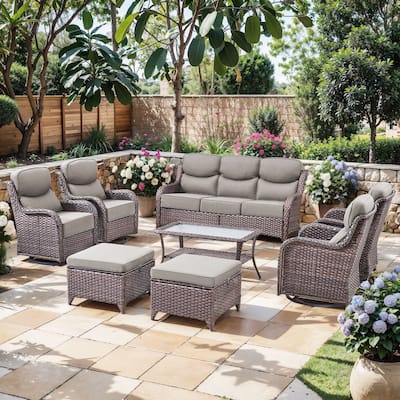 Pocassy Patio Furniture Set with Swivel Chairs, All Weather Patio Wicker