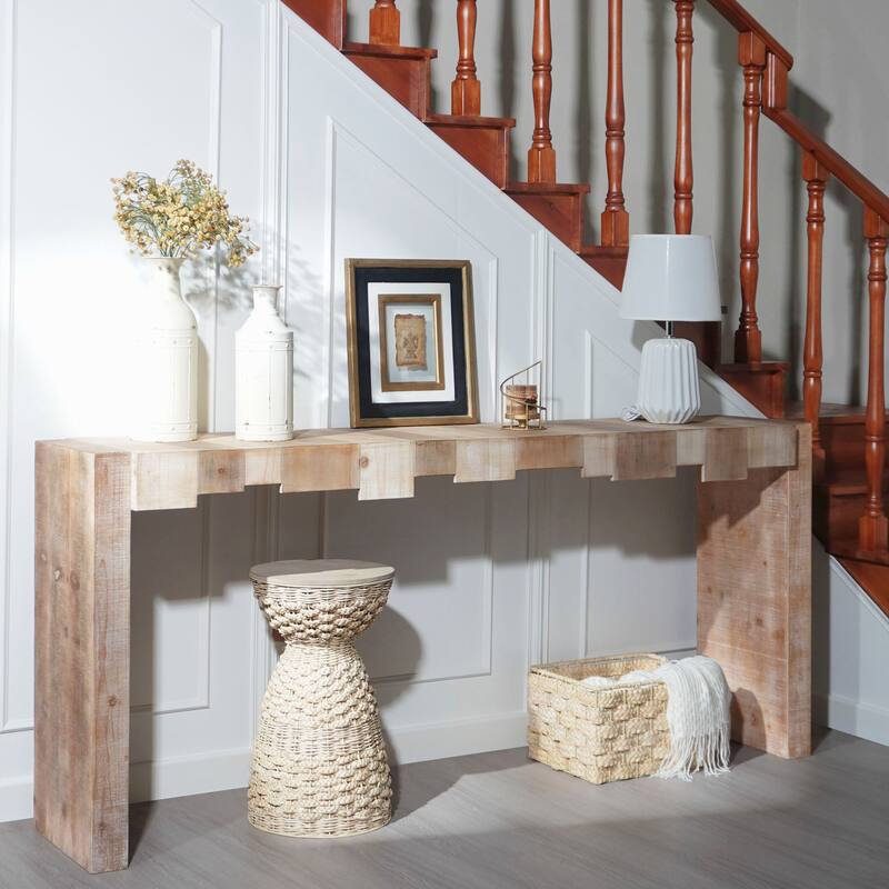 Rustic Wooden Console Table, Entryway Table with Sculpted Block Design, Narrow Sofa Table Accent Table for Hallway