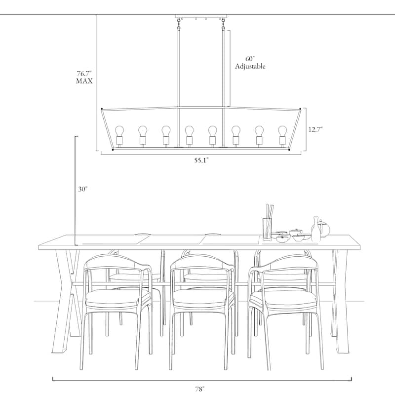 Modern Transitional 8-Light Geometric Chandelier Black Gold Kitchen Island Lights - Black&Gold - W55.1"*D14.5"*H12.7"