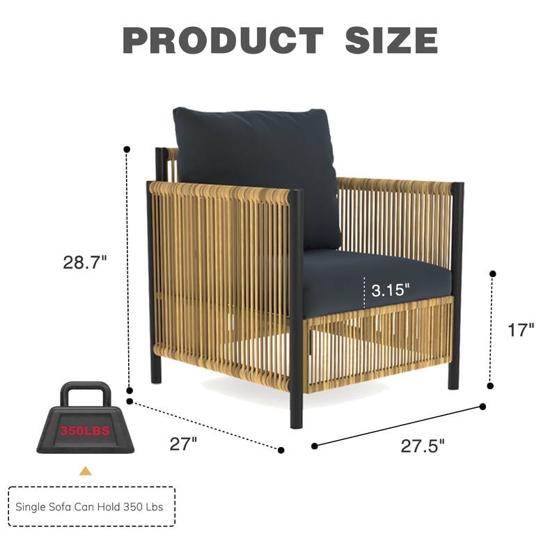 6-Piece Outdoor PE Rattan Patio Furniture Set with Removable Cushions and Coffee Table, Waterproof Wicker Conversation Set