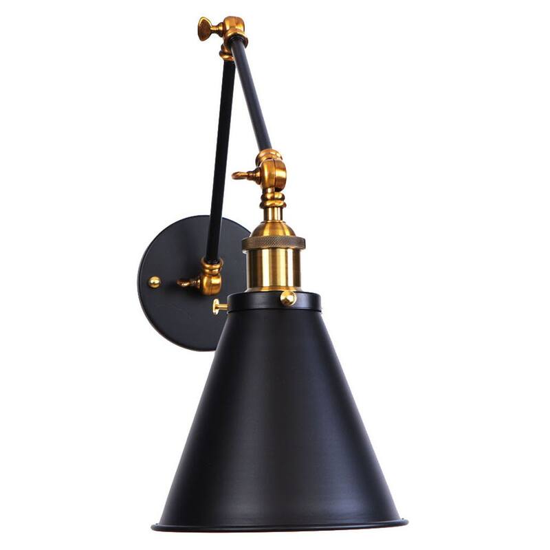 Industrial 1-Light Swing Arm Wall Sconce with Metal Cone Shade