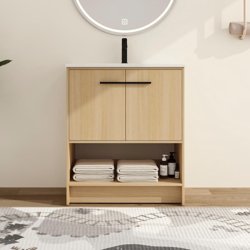 Malwee 30"/36" FreeStanding Bathroom Vanity, Floor Stand Bathroom Vanity with Sink and Soft Close Door - Brown - 30.0"×18.3"×35.4"