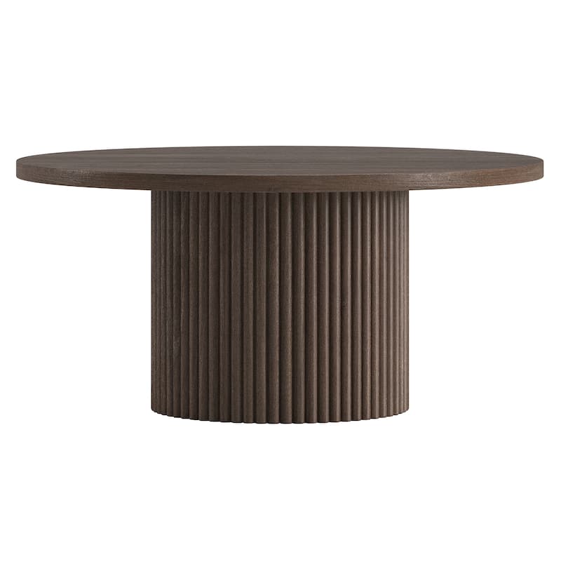 Rollan 32" Wide Round Fluted Coffee Table - 32" Wide - Brown Oak