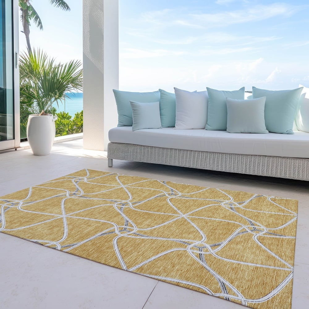 Machine Washable Indoor/ Outdoor Contemporary Links Chantille Rug