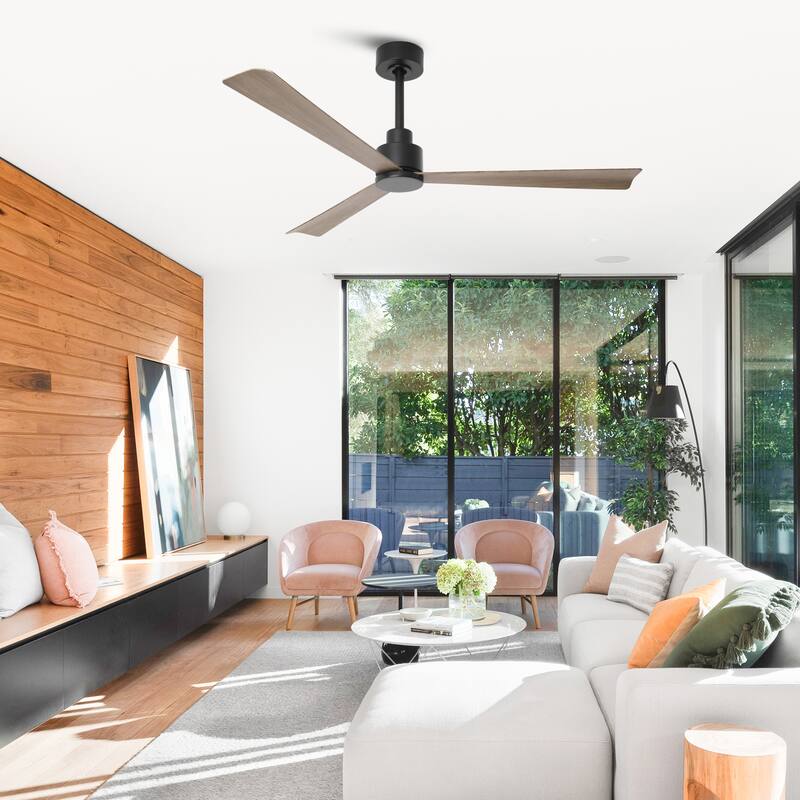 52 in. Matte Black Industrial Reversible DC Motor Ceiling Fan - 52" L x 52" W x 11.6" H