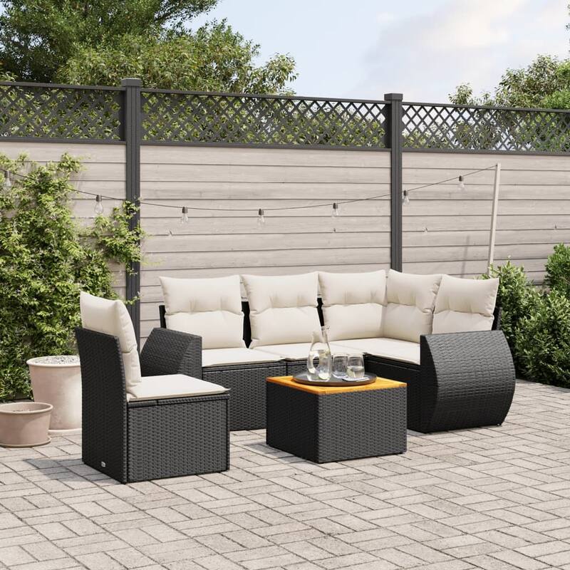 vidaXL Patio Sofa Set with Cushions Outdoor Furniture 6 Piece Poly Rattan - Black and Cream(21.7 x 21.7 x 14.6 ) - 21.7 x 21.7 x 14.6