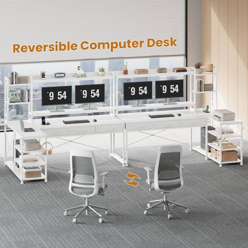 55" L Shaped Gaming Desk Corner Computer Desk Fabric Drawers