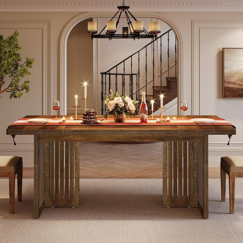 63 Inches Wood Dining Table for 4-6 People,Farmhouse Dinner Table for Dining Room