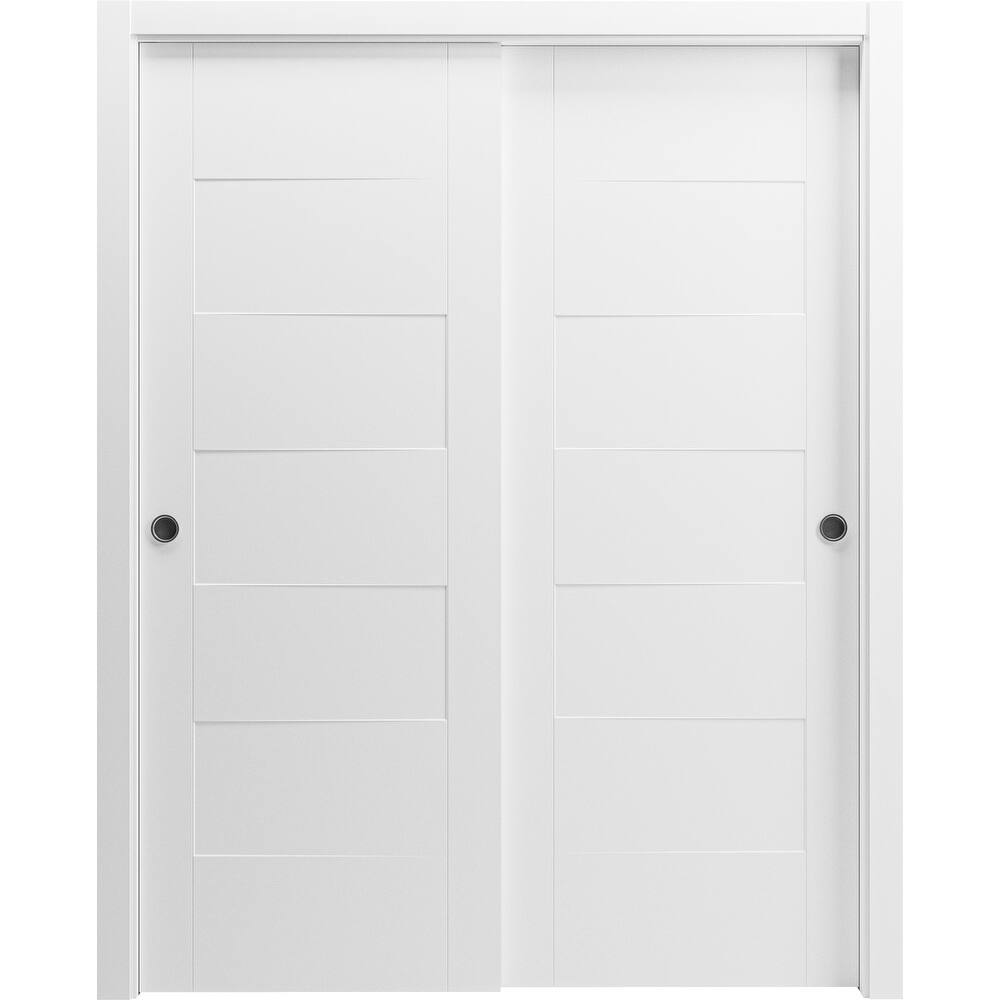 Sliding Closet Bypass Doors / Mela 0755 Painted White / Rails / Wood Solid Bedroom Wardrobe Doors