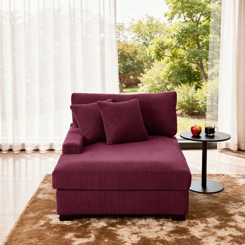Modern Corduroy Indoor Chaise Lounge Couch with Pillows