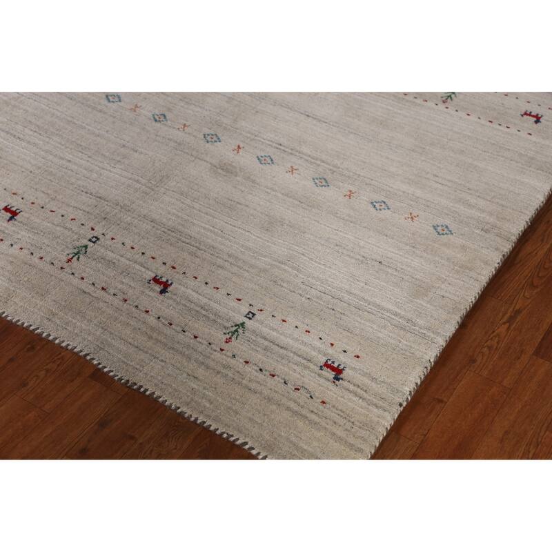 Beige Tribal Gabbeh Indian Area Rug Hand-Knotted Wool Carpet - 5'0" x 7'9"