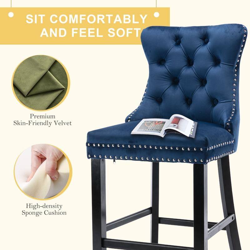 Contemporary Upholstered Velvet Barstools with Button Tufted Set of 2