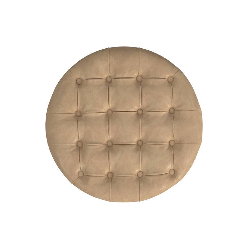 Copper Grove Lamentin Tufted Faux Leather Round Storage Ottoman