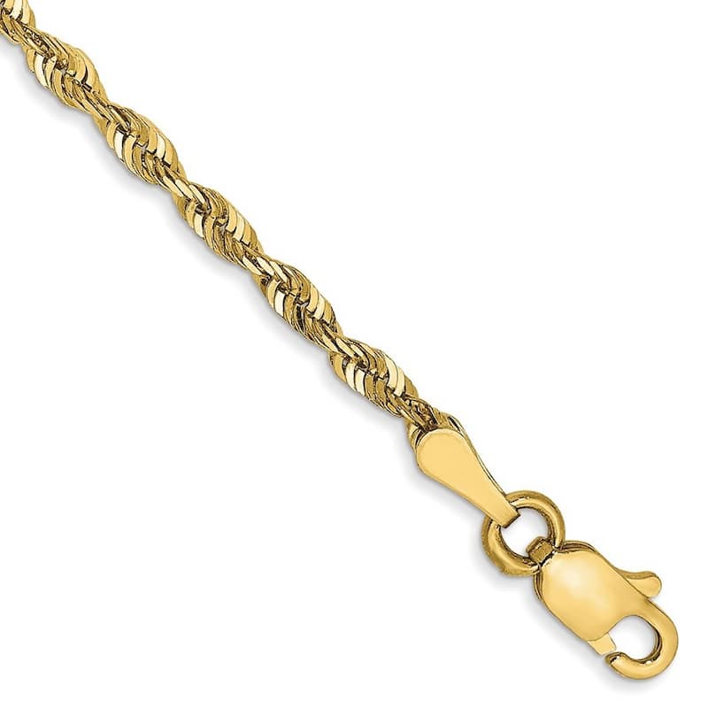 Curata 10k Yellow Gold 2.25mm Sparkle Cut Lightweight Rope Chain Bracelet Options: 7" 8"
