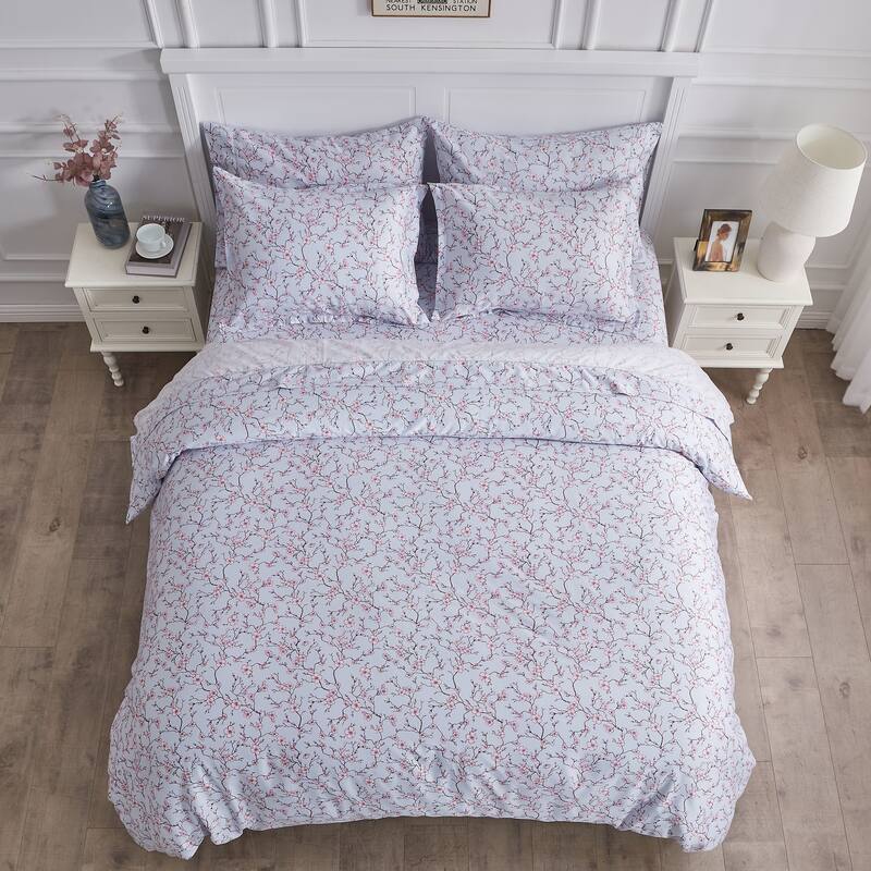 Printed Design Cotton Collection 400 Thread Count Blue and Pink Cyoto Duvet Set