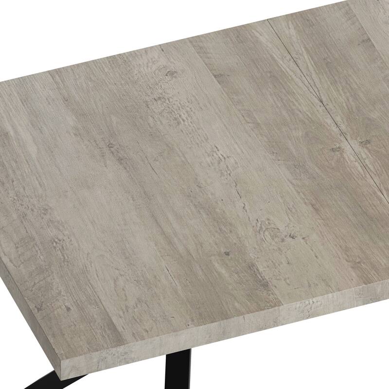 62.99"- 78.74" Rectangular Stretch Dining Table With Wooden Tabletop and Embossed Centerboard, Fine Sanded Iron Leg Base Stretch
