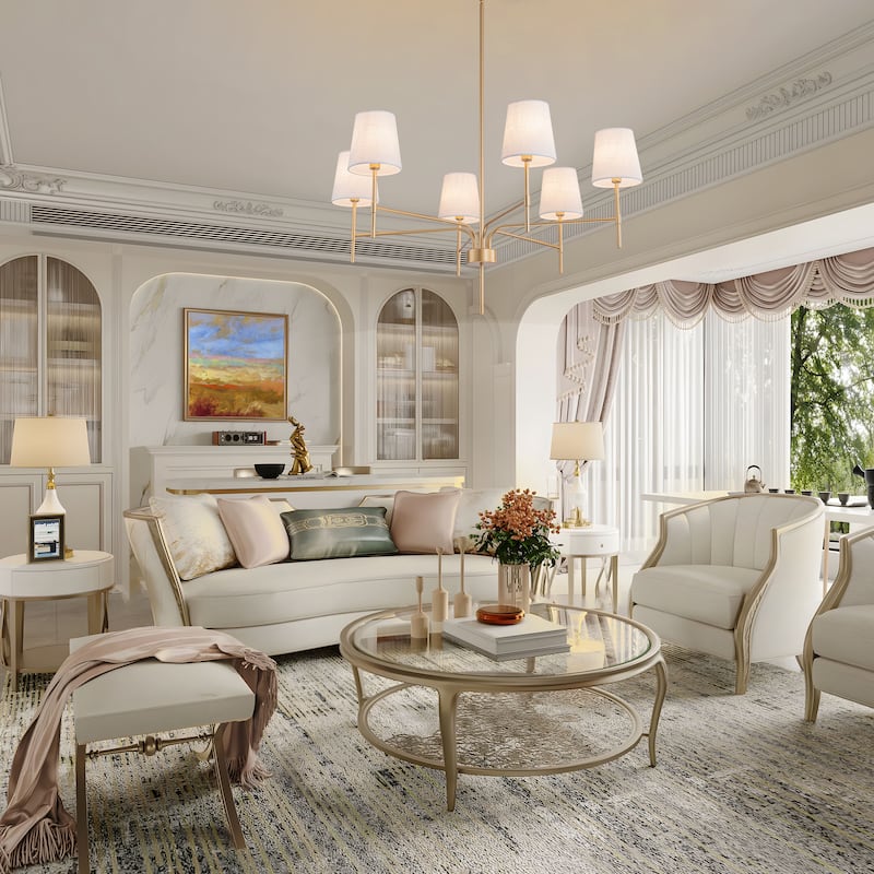 Starsky Transitional & Modern Chandelier with White Fabric Shades