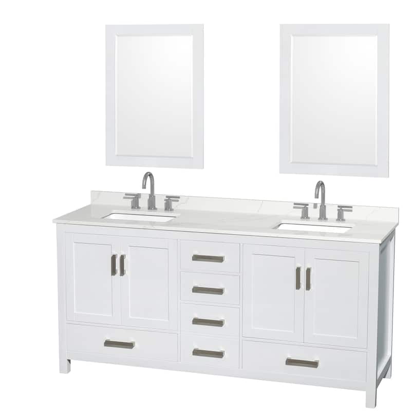 Wyndham Collection WCS141472D-QTZ-US3M24 Sheffield 72" Free Standing - White / Giotto Quartz Top / Brushed Chrome