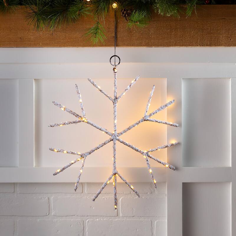 Lighted Birch Branch Snowflake Hanging Accent - White