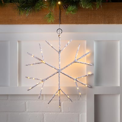 Lighted Birch Branch Snowflake Hanging Accent - White