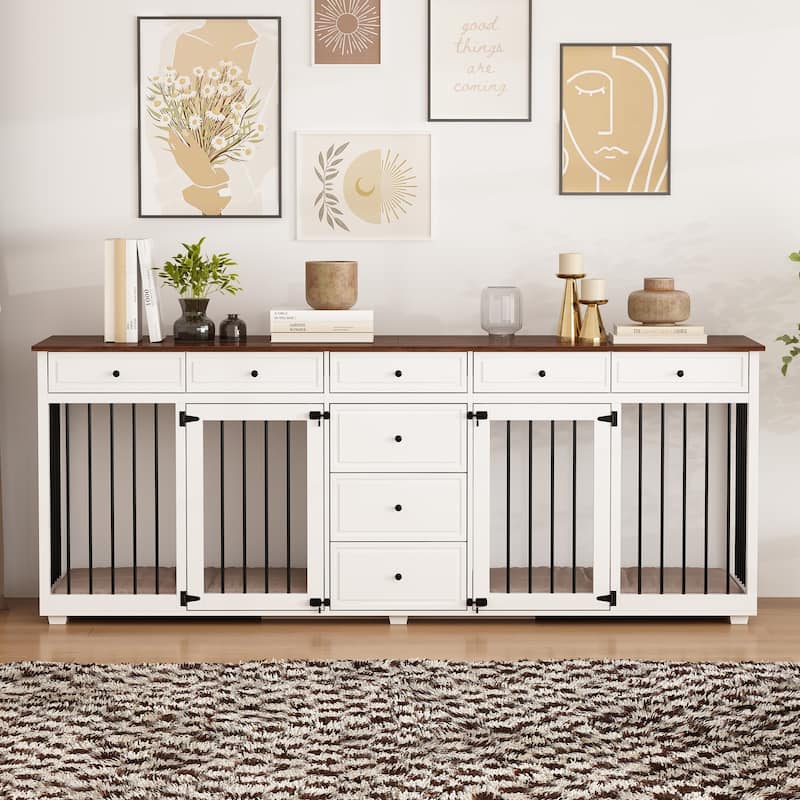Dresser 89" Double Dog Crate Furniture Dog Crate Kennel Furniture