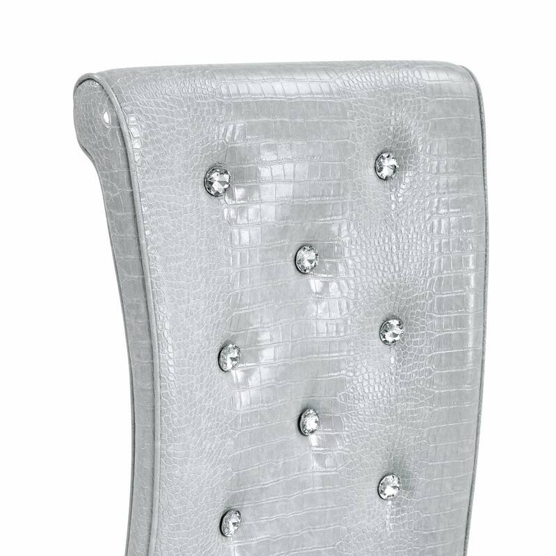 Set of 2 Retro Alligator Skin Upholstered Dining Chairs with Crystal Buckle Design & Faux Leather