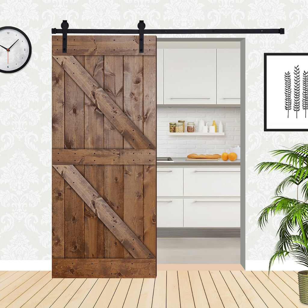 Paneled Wood Barn Door with Installation Hardware Kit - K5 Series