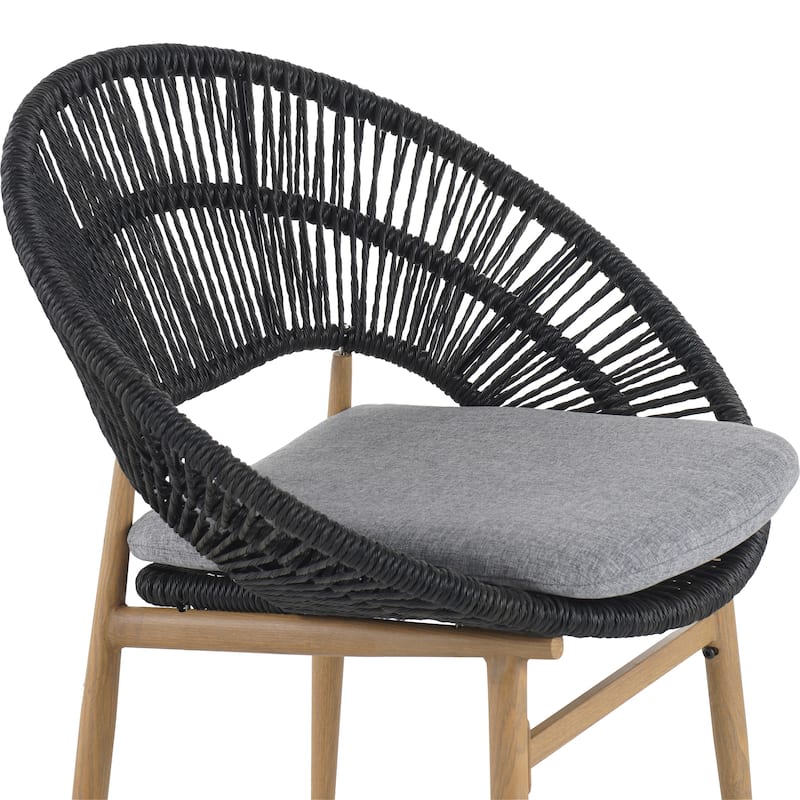 Dark Gray Teak Wicker Dining Chairs Set of 2 Patio Armchairs, Leisure Chair Coffee Chair Reception Chair Side Chair